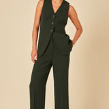 Nobody's Child Leo Longline Crepe Waistcoat Green