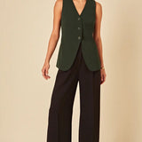 Nobody's Child Leo Longline Crepe Waistcoat Green