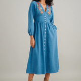 Nobody's Child Long Sleeve Denim Starlight Midi Dress