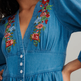 Nobody's Child Long Sleeve Denim Starlight Midi Dress