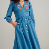 Nobody's Child Long Sleeve Denim Starlight Midi Dress