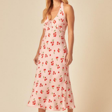 Nobody's Child Lyne Midi Dress in Pink Tomato Print