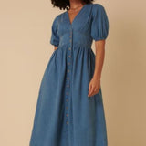 Nobody's Child Mid Wash Blue Denim Starlight Midi Dress