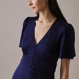 Nobody's Child Navy Satin Erin Midi Dress