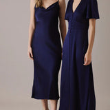 Nobody's Child Navy Satin Erin Midi Dress