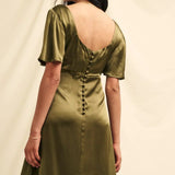 Nobody's Child Olive Green Satin Erin Midaxi Dress