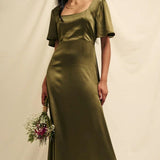 Nobody's Child Olive Green Satin Erin Midaxi Dress