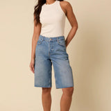 Nobody's Child Petite Blue Denim Relaxed Bermuda Denim Shorts