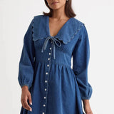 Nobody's Child Petite Long Sleeve Denim Birdie Mini Dress