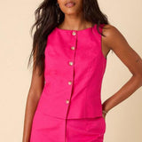 Nobody's Child Pink Linen-blend Tailored Waistcoat