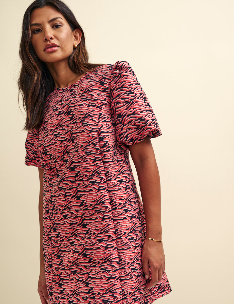Nobody's Child Pink Tiger Jacquard Davina Mini Shift Dress
