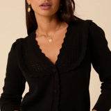 Nobody's Child Black Pointelle Stitch V Neck Cardigan