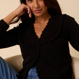 Nobody's Child Black Pointelle Stitch V Neck Cardigan