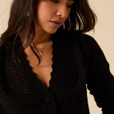 Nobody's Child Black Pointelle Stitch V Neck Cardigan