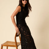 Nobody's Child Poppy Delevingne Black Crochet Olympia Midi Dress