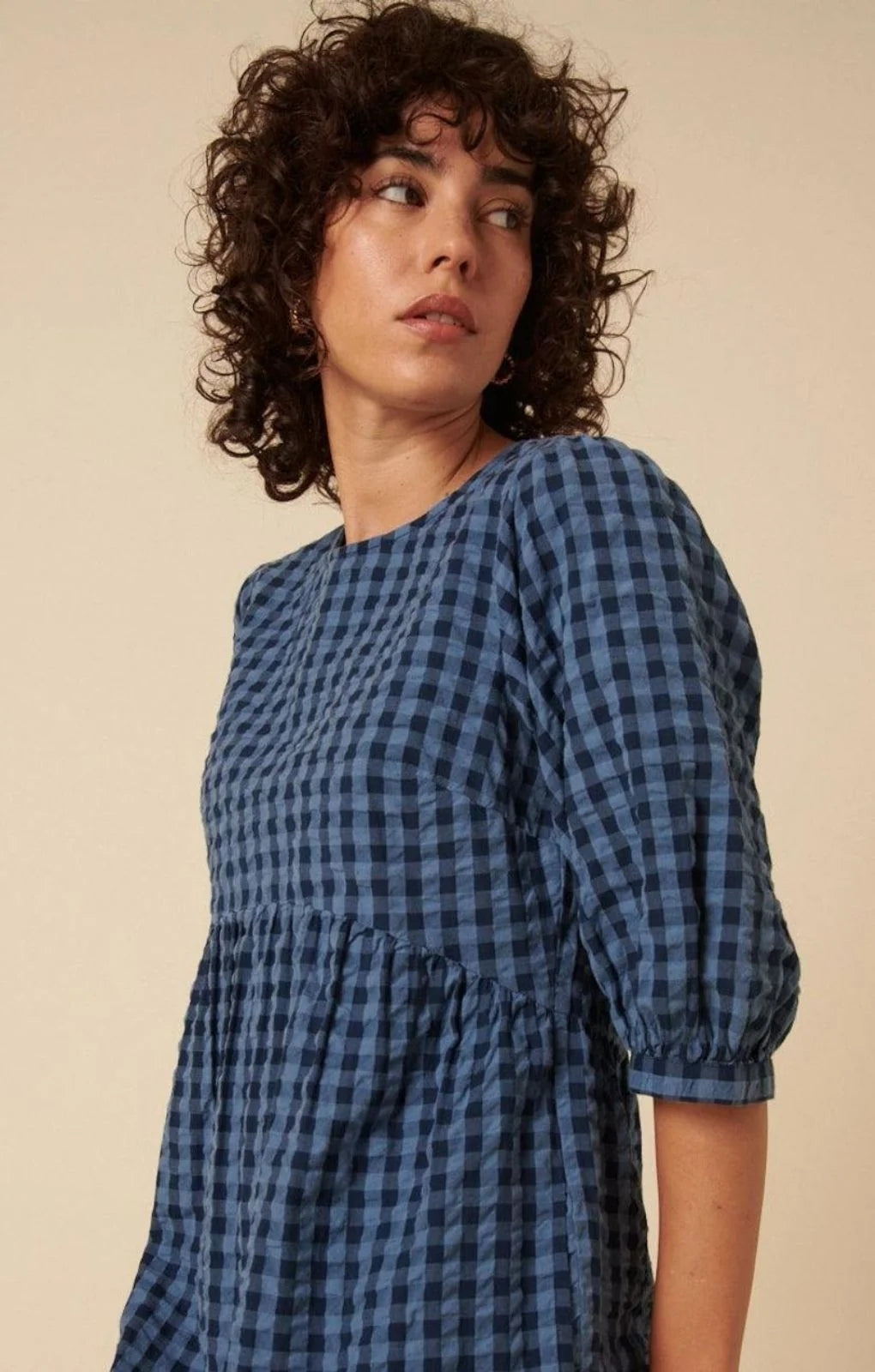 Rent Nobody's Child Rachel Midi Dress Blue Tonal Gingham | Hirestreet