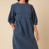 Nobody's Child Rachel Midi Dress Micro Gingham Check Blue