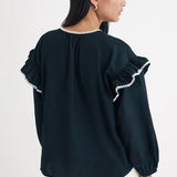 Nobody's Child Romy Blouse With Contrast Picot Trim