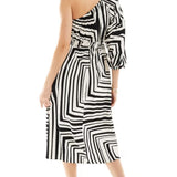 Nobody's Child Saffy One Shoulder Midi Dress Edie Abstract Black