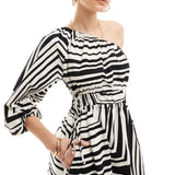 Nobody's Child Saffy One Shoulder Midi Dress Edie Abstract Black
