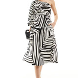 Nobody's Child Saffy One Shoulder Midi Dress Edie Abstract Black