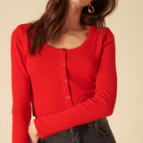 Nobody's Child Red Scoop Neck Button Through Top