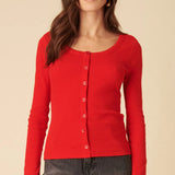Nobody's Child Red Scoop Neck Button Through Top