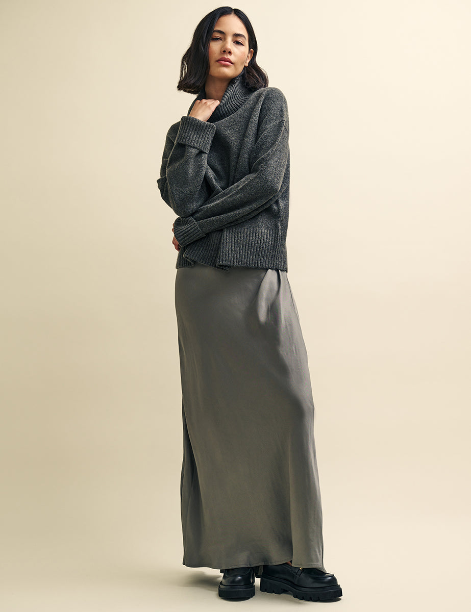 Nobody's Child Silver Monika Satin Maxi Slip Dress