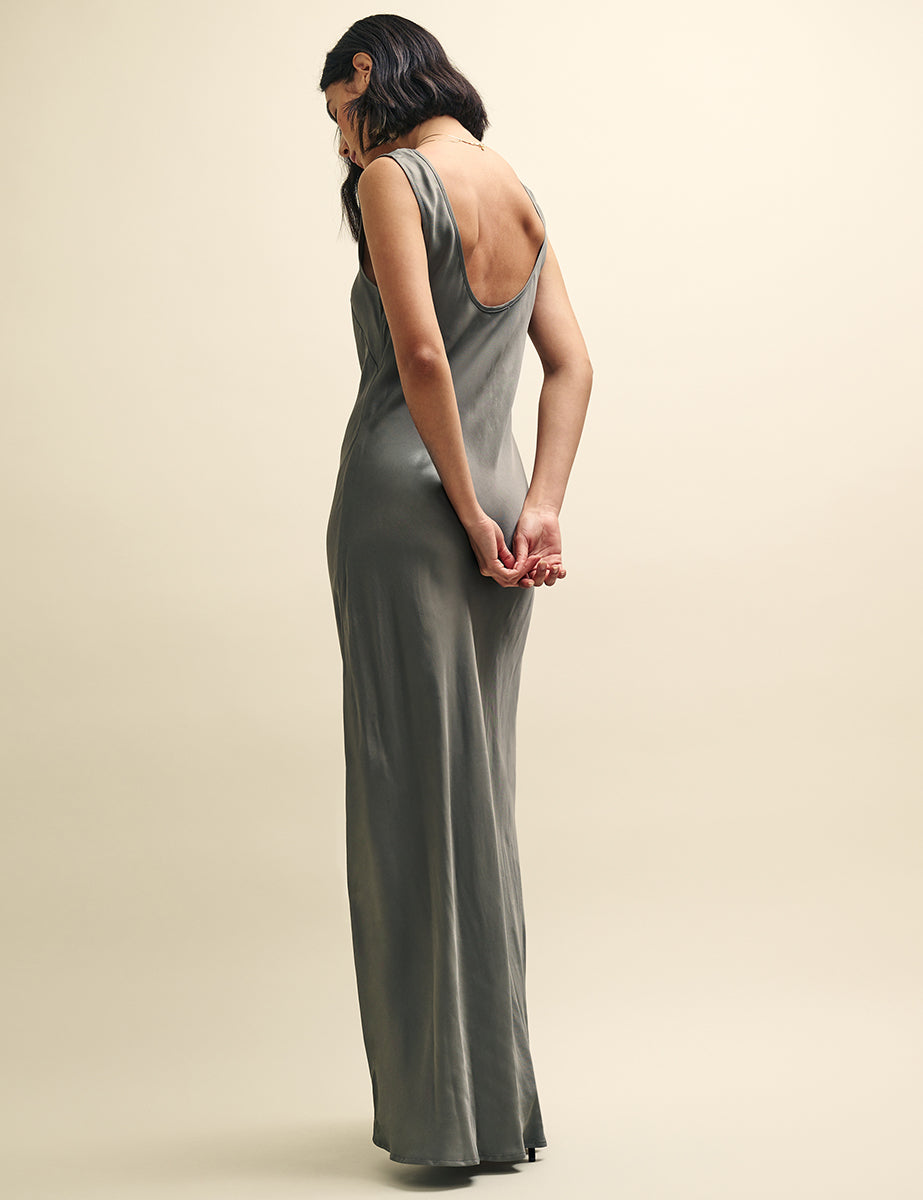 Nobody's Child Silver Monika Satin Maxi Slip Dress