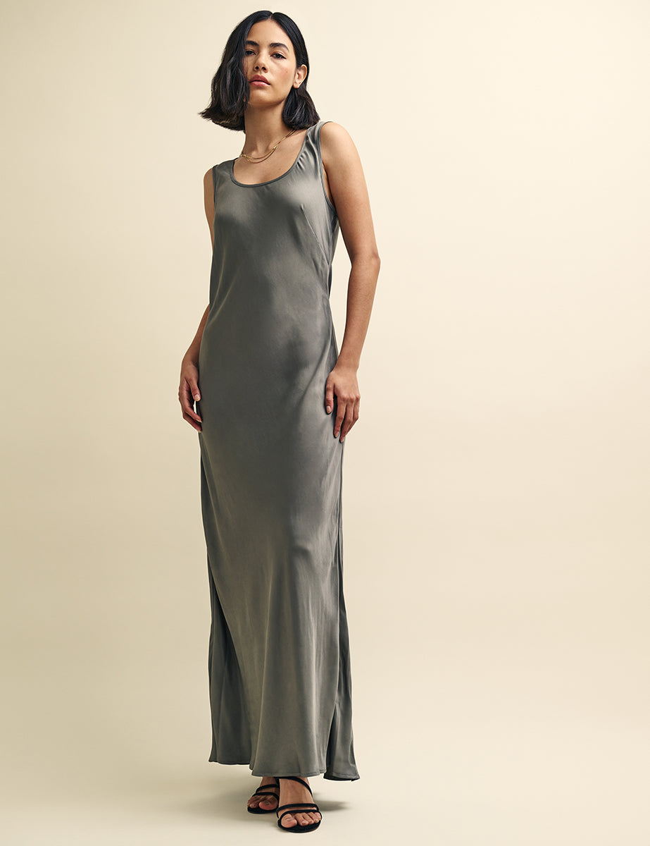 Nobody's Child Silver Monika Satin Maxi Slip Dress
