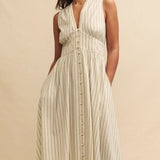 Nobody's Child Sl Starlight Midaxi Dress Cream Ticking Stripe