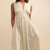 Nobody's Child Sl Starlight Midaxi Dress Cream Ticking Stripe