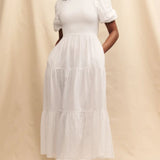 Nobody's Child White Charlie Short Sleeve Midaxi Dress Plain