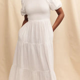 Nobody's Child White Charlie Short Sleeve Midaxi Dress Plain