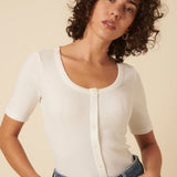 Nobody's Child White Scoop Neck Button Through Top