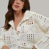 Nobody's Child Crochet Knit Button Up Cardigan in Cream