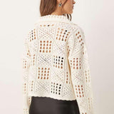 Nobody's Child Crochet Knit Button Up Cardigan in Cream