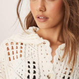 Nobody's Child Crochet Knit Button Up Cardigan in Cream
