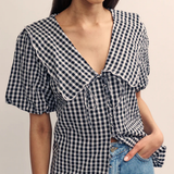Nobody's Child Gingham Birdie Short Sleeve Blouse