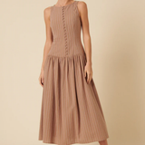 Nobody's Child Claudia Midi Dress Neutral Ticking Stripe