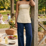 Nobody's Child Cream Long Line Tailored Bandeau Top