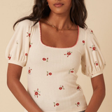 Nobody's Child Pointelle Floral Scoop Neck Top