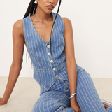 Nobody's Child Striped Denim Stockwell Waistcoat