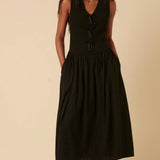 Nobody's Child Bow Front Luisa Midi Dress in Black