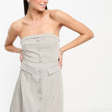Noisy May Tailored Button Down Mini Dress In Grey Pinstripe – dresses by Noisy May, available to rent from Hirestreet
