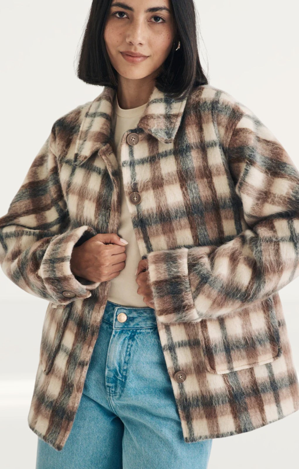 Nobody's Child Brown Check Wool Blend Shirt Jacket