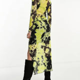 Object Tall Lettuce Edge Maxi Skirt In Mixed Lime Print