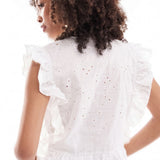 Object Tie Front Frill Blouse in Off White