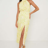 Pretty Lavish Odelle Backless Halter Tie Charteuse Dress