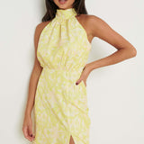 Pretty Lavish Odelle Backless Halter Tie Charteuse Dress